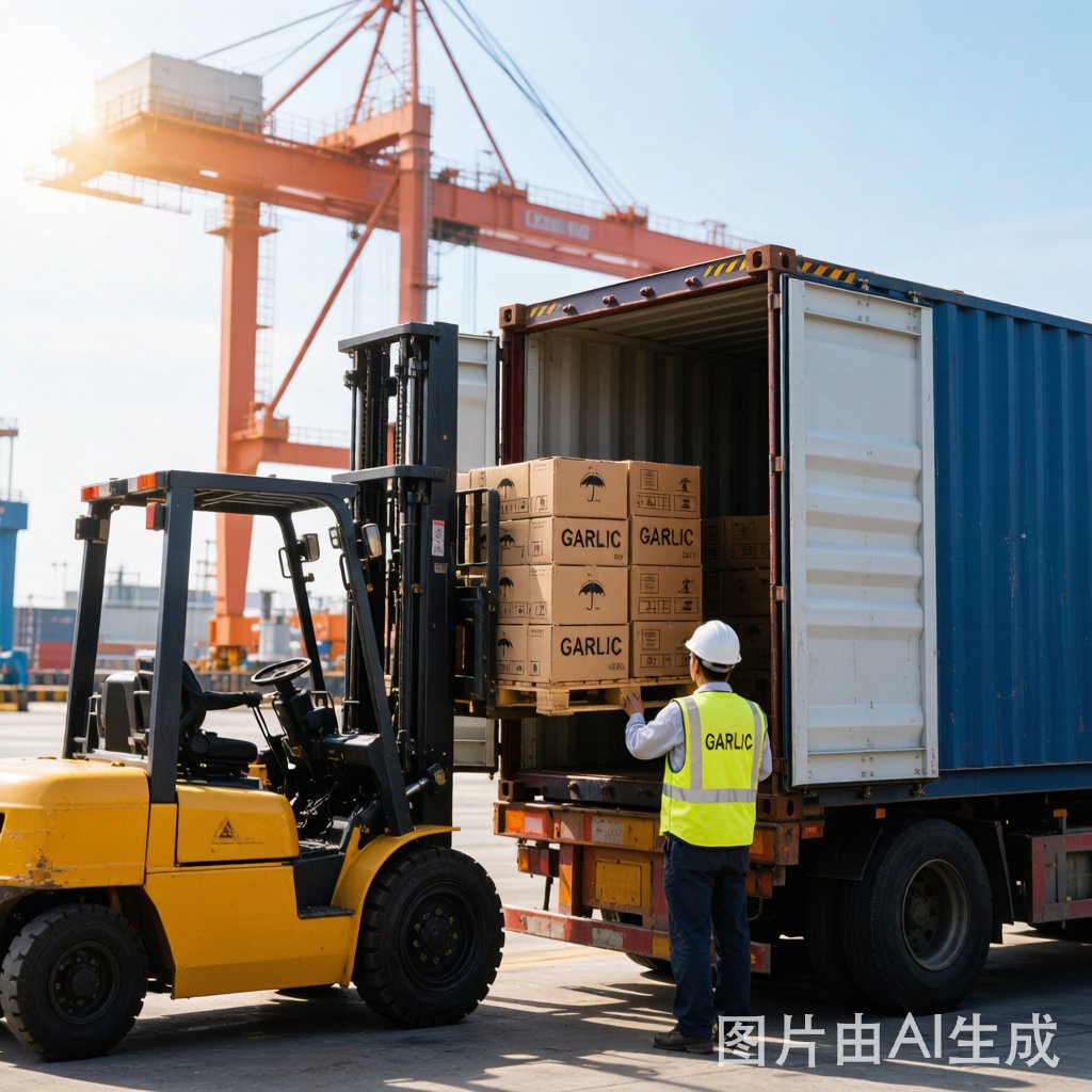 40ft reefer container loading of export-quality garlic with cold-chain logistics at ExCrop